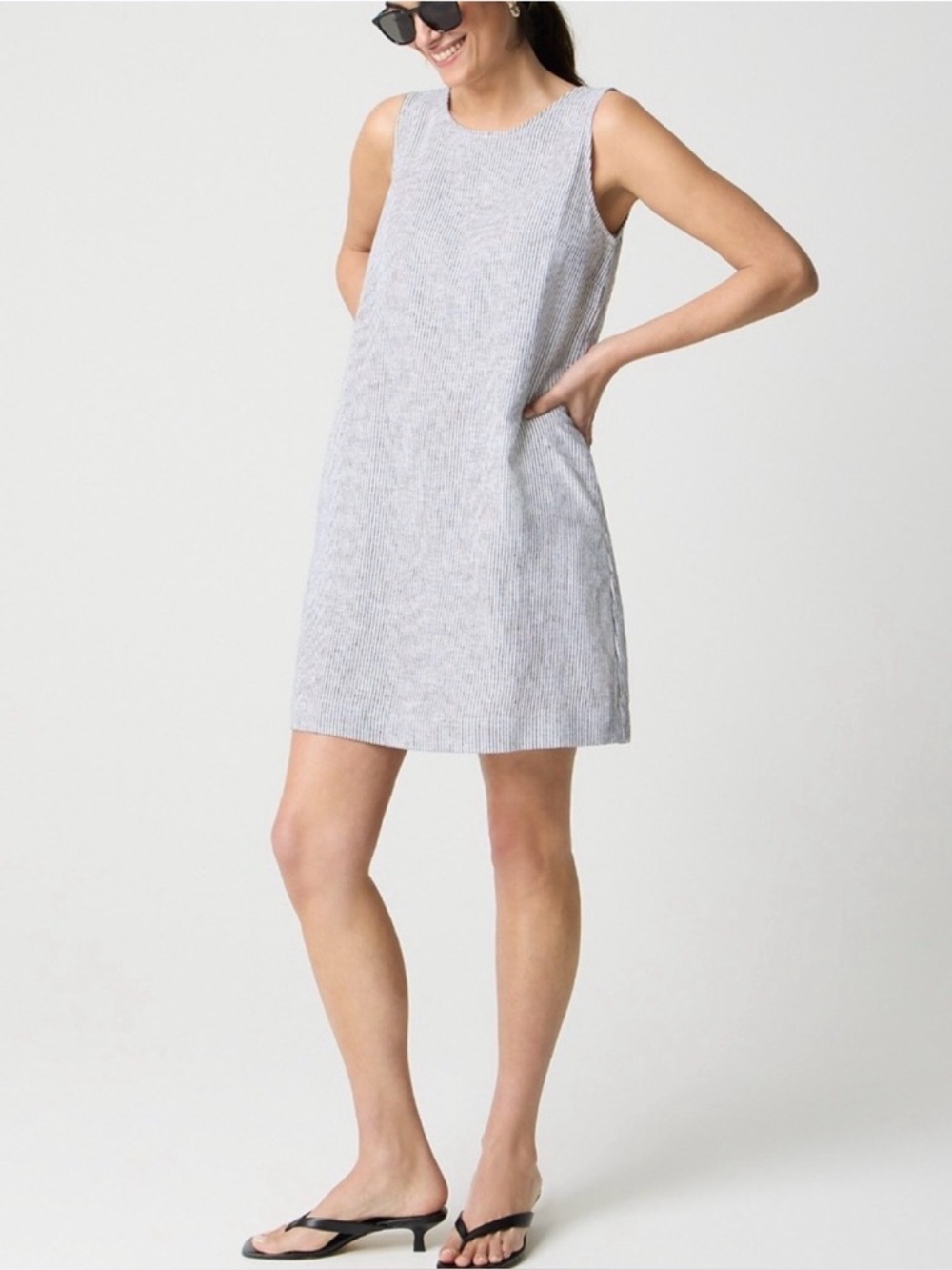 J. Crew Sleeveless Linen Blend Dress in Navy and White Stripes